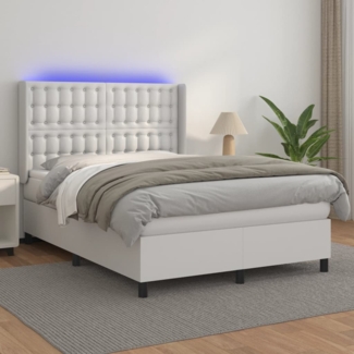 vidaXL Boxspringbett mit Matratze & LED Weiß 140x190 cm Kunstleder 3139380