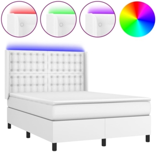 vidaXL Boxspringbett mit Matratze & LED Weiß 140x190 cm Kunstleder 3139380