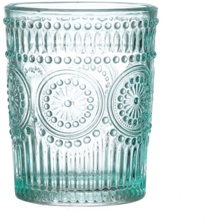 Trinkglas Vintage - Glas - 280ml - H: 10cm - mit Muster - blau