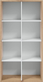 Vertikales oder horizontales Regal mit 8 Löchern, Bücherregal, Aufbewahrungssystem, Modell Noa, Finish in Eiche und Weiß Artikel, Maße: 71,5 cm (L) x 137 cm (H) x 33 cm (F) Wald