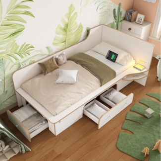 Ulife Kinderbett Holzbett mit Leselicht, USB, Type C und 3 Schubladen (Ohne Matratze), Einzelbett, 90x200 cm