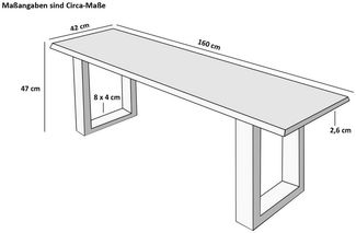 SAM® Sitzbank Samuel, Akazie, Baumkante, Metallgestell U-Form, verschiedene Größen