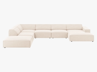 Micadoni 7-Sitzer Samtstoff Panorama Ecke links Sofa Jodie | Beinfarbe Black Plastic, Helles Beige
