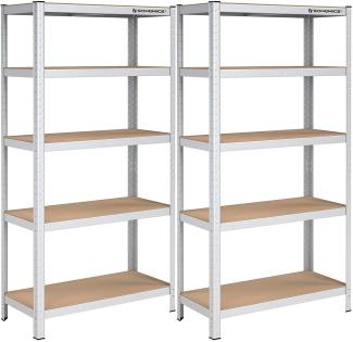 Lagerregal, 2er Set bis 875 kg belastbar, 5 verstellbare Ablagen, Metall silber, 180 x 90 x 40 cm