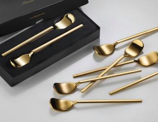 Özberk Besteck-Set Amor-Gold (6-tlg), Edelstahl, 6er Set Mokka-, Tee- und Kaffeelöffel mit glänzender Silberoberfläche