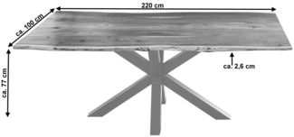 Esstisch Baumkante massiv Akazie natur 220x100 silber FELINA 527196