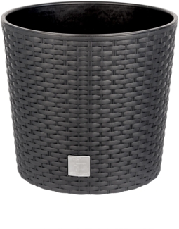 BigDean Blumentopf 25cm - Rattan-Optik - Anthrazit - Pflanzkübel mit Einsatz - Rattan-Blumentopf Pflanztopf rund - In / Outdoor - Höhe 22,5 cm
