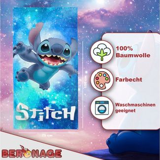 BERONAGE Strandtuch Lilo & Stitch Badetuch Out of The World 75x150 cm, (1-St), Frottee in Velours-Qualität