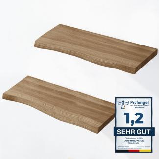 LAMO Manufaktur Wandregal LAMO Manufaktur 2 Stück Wandregal aus Holz 2x 42cm, Schweberegal Massiv 100% Echtholz, Wandregale SET 2 Baumkante Farbe: Nussbaum