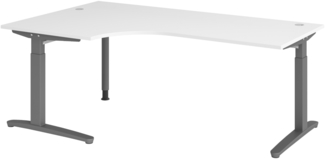 bümö Eckschreibtisch höhenverstellbar 200x120 cm in weiß, Metallgestell in graphit - Schreibtisch groß, Bürotisch höhenverstellbarer, Büroschreibtisch & Computertisch PC Tisch Büro, X82-W-GG