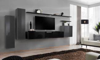 Hängende Wohnwand Switch I in Grafit und Schwarz 330 x 160 cm 7-teilig