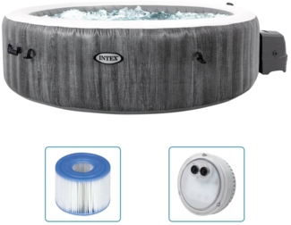 Intex 'Pure SPA Bubble GreyWood XXL Deluxe' Whirlpool, Ø 216x71 cm, bis zu sechs Personen, grau