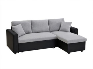 Vente-unique - Ecksofa mit Schlaffunktion GAZUR - Stoff & Kunstleder - Ecke wechselbar - Schwarz & Grau