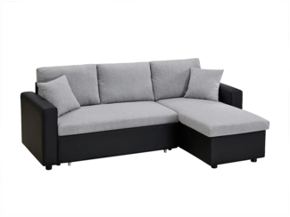 Vente-unique - Ecksofa mit Schlaffunktion GAZUR - Stoff & Kunstleder - Ecke wechselbar - Schwarz & Grau