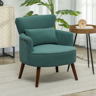HOMCOM Sessel mit Rückenlehne, abgerundeten Armlehnen, Kordoptik, Holzbeine (Loungesessel, 1-St, Einzelsessel), für Schlafzimmer, Wohnzimmer, bis 120 kg, Dunkelgrün