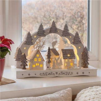 HTI-Living Schwibbogen Leuchtbogen Dorf mit Tannen (1-tlg), Schwibbogen Batteriebetrieb