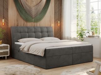 MKS MEBLE 'Diegos' Boxspringbett mit Multipocket-Matratze und Topper, Kunstleder, Dunkelgrau, H3, 140x200 cm