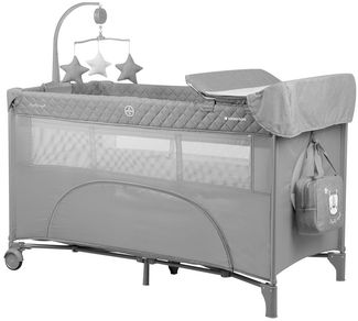 Kikka boo Reisebett Nighty Night, 2 Ebenen, Spielbogen, 2 Räder, Wickelauflage hellgrau