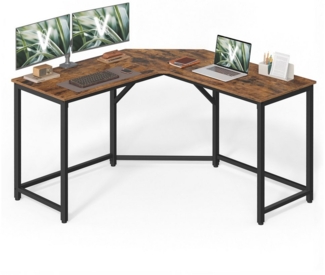 VASAGLE Schreibtisch, L-förmiger Computertisch, Eckschreibtisch mit 2 Ablagen, platzsparender Bürotisch, Gaming, Homeoffice, einfacher Aufbau, vintagebraun-tintenschwarz