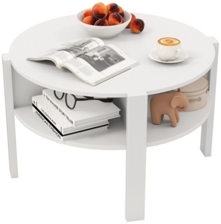 COSTWAY Couchtisch, Rund mit Stauraum, Wohnzimmertisch Holz, weiß