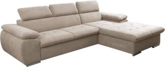 MOEBLO Ecksofa Nilux, Sofa Couch L-Form Polsterecke für Wohnzimmer, Schlafsofa Sofagarnitur Wohnlandschaft, Modernes Ecksofa mit Schlaffunktion, Bettkasten & verstellbaren Kopfstützen – frei im Raum stellbar, mit Bettkasten und Schlaffunktion