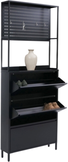 Schuhschrank HWC-O86, Schuhregal Schuhkipper, 3 Kippfächer Ablage Haken Metall 201x80x20cm ~ schwarz