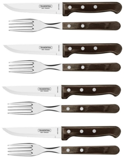 Tramontina Steakbesteck GAUCHO Set für 4 Personen (8-tlg), 4 Personen, Edelstahl, Echtholzgriff, rostfreier Edelstahl, spülmaschinenfest