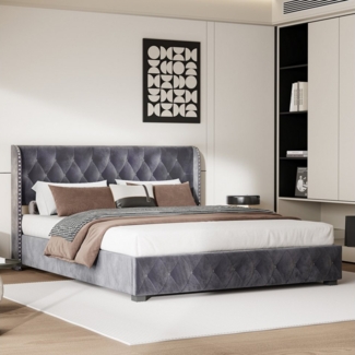 Furnishings Home Polsterbett Stauraumbett Doppelbett Chesterfield Steppung (Hydraulisch hebbarem Stauraum), Funktionsbett, Mit Lattenrost, Samt, 160x200 cm