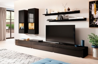 Wohnwand "Athens" Anbauwand 6-teilig schwarz Hochglanz inklusive LED