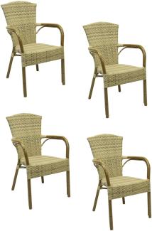 4x KONWAY® COLOMBO Stapelsessel Elfenbein Polyrattan Garten Sessel Stuhl Set