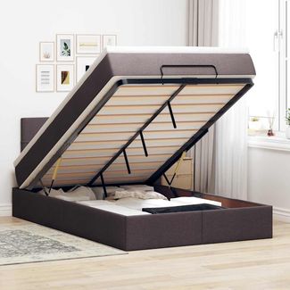 vidaXL Ottoman-Bett mit Matratze & LEDs Dunkelbraun 120x190 cm Stoff 3312294