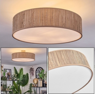 hofstein Deckenleuchte Deckenlampe aus Metall/Binsenstroh/Stoff/Kunststoff in Beige/Weiß, Deckenleuchte im modernen Boho-Design, Ø 50 cm, E27