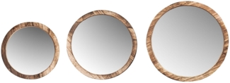 Levandeo® Wandspiegel, 3er Set Wandspiegel Ø20-30cm Holz Natur Braun Spiegel Wanddeko