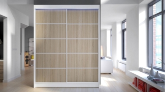 Kleiderschrank Metropolis IV, mit RGB LED Beleuchtung, Farbe: Weiß / Sonoma Eiche