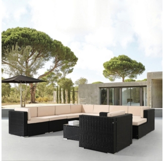 Arebos Gartenlounge-Set Granada, Inkl. Sitzkissen, mit Sessel, 8 Personen, Schwarz, (Set)