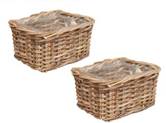 2tlg. Pflanzkorb-Set VERONA-Rechteckig ca. L25cm Rattan Blumenkasten Übertopf