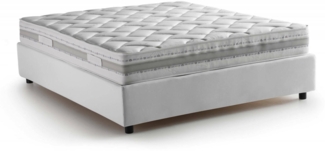Dmora Apel Doppelbett, Bettkasten mit Stoffbezug, 100 % Made in Italy, Öffnung vorne, inklusive Matratze 160 x 190 cm, Weiß
