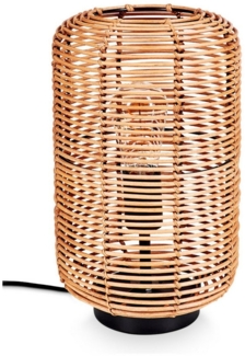 hofstein Tischleuchte moderne Boho Tischlampe aus Metall/Rattan in Schwarz/Natur, ohne Leuchtmittel, Schirm in Gitter-Optik, An-/Ausschalter, 1 x E27, ohne Leuchtmittel
