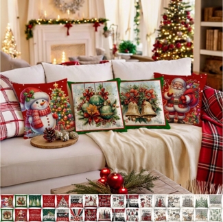 Jibenhome Kissenbezüge Weihnachten Kissenbezug 45x45 cm,Leinen,4 Stück,für Dekokissen Deko, (4 Stück), Quadratisch Zierkissenbezug für Weihnachten Bett Sofa Esszimmer Deko