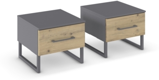 Nachtkommode >Butte< (2er-Set) in Eiche Artisan / grau - 40 x 34 x 42 (BxHxT)