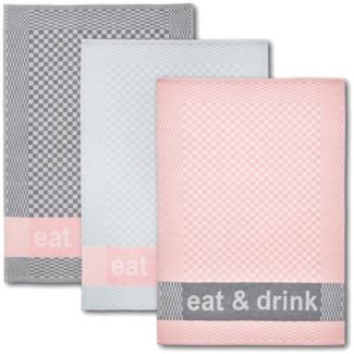 Dyckhoff Geschirrtuch Eat & Drink, Maße je Tuch ca. 50x70 cm, (Set, 3-tlg), mit drei verschiedenen Motiven