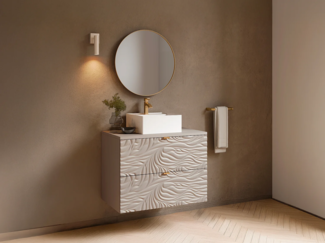 Vente-unique - Badezimmermöbel hängend strukturiert mit Ablageplatte - Beige - 80 cm - RINAREL