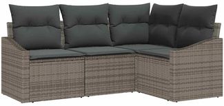 vidaXL Gartensofa-set mit Kissen mit Speicher 4 pcs Grau Poly-Rattan 3355368