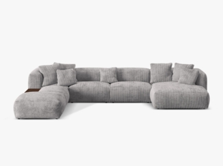 Micadoni Panorama-Ecksofa Martina 5-Sitzer Kord Hellgrau Links