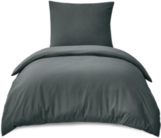 Bettwäsche Set 155x220 Anthrazit 2-teilig Mikrofaser Reißverschluss