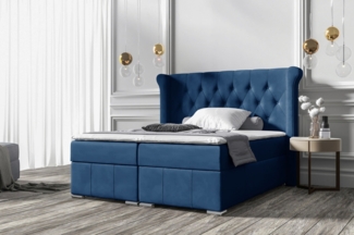 99rooms Alonzo Boxspringbett Velours MONOLITH Blau 120x200 cm