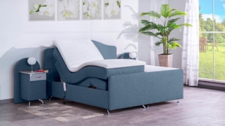 Meisterbetten Boxspringbett Epos 100x200 in W-Blue, Matratzenbezug Nano, Ergoflex-Topper