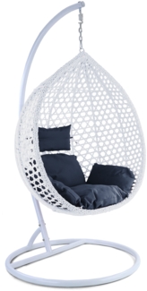 Luxus Hängesessel Style XXL Polyrattan mit Korb und Gestell weiß Kissen dkl. grau