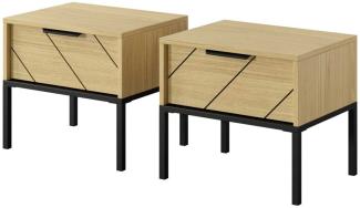 2er-Set Nachtkonsole Nachtschrank Verso 46,5x35x41cm Scandi Oak schwarz