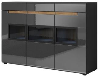 Sideboard "Hektor" Kommode 137cm grau Front MDF Hochglanz Fichte